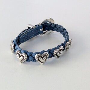 Brighton Blue Roped Heart Braid Bandit Leather Bracelet Adjustable Buckle NWT